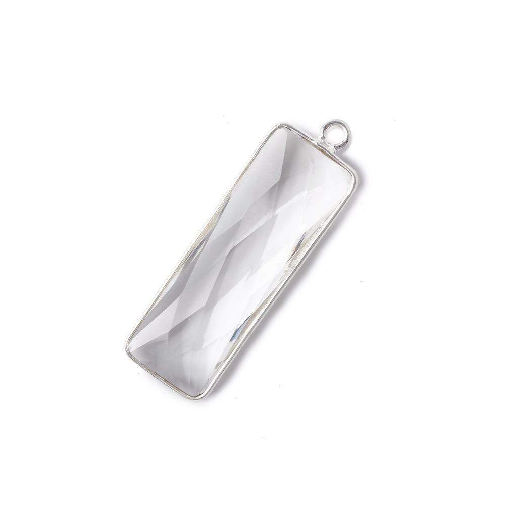 31x11mm Silver Bezel Crystal Quartz Bar 1 ring pendant 1 piece - Beadsofcambay.com