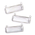 31x11mm Silver Bezel Crystal Quartz Bar 2 ring Connector East West 1 piece - Beadsofcambay.com