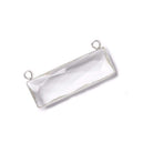 31x11mm Silver Bezel Crystal Quartz Bar 2 ring Connector East West 1 piece - Beadsofcambay.com