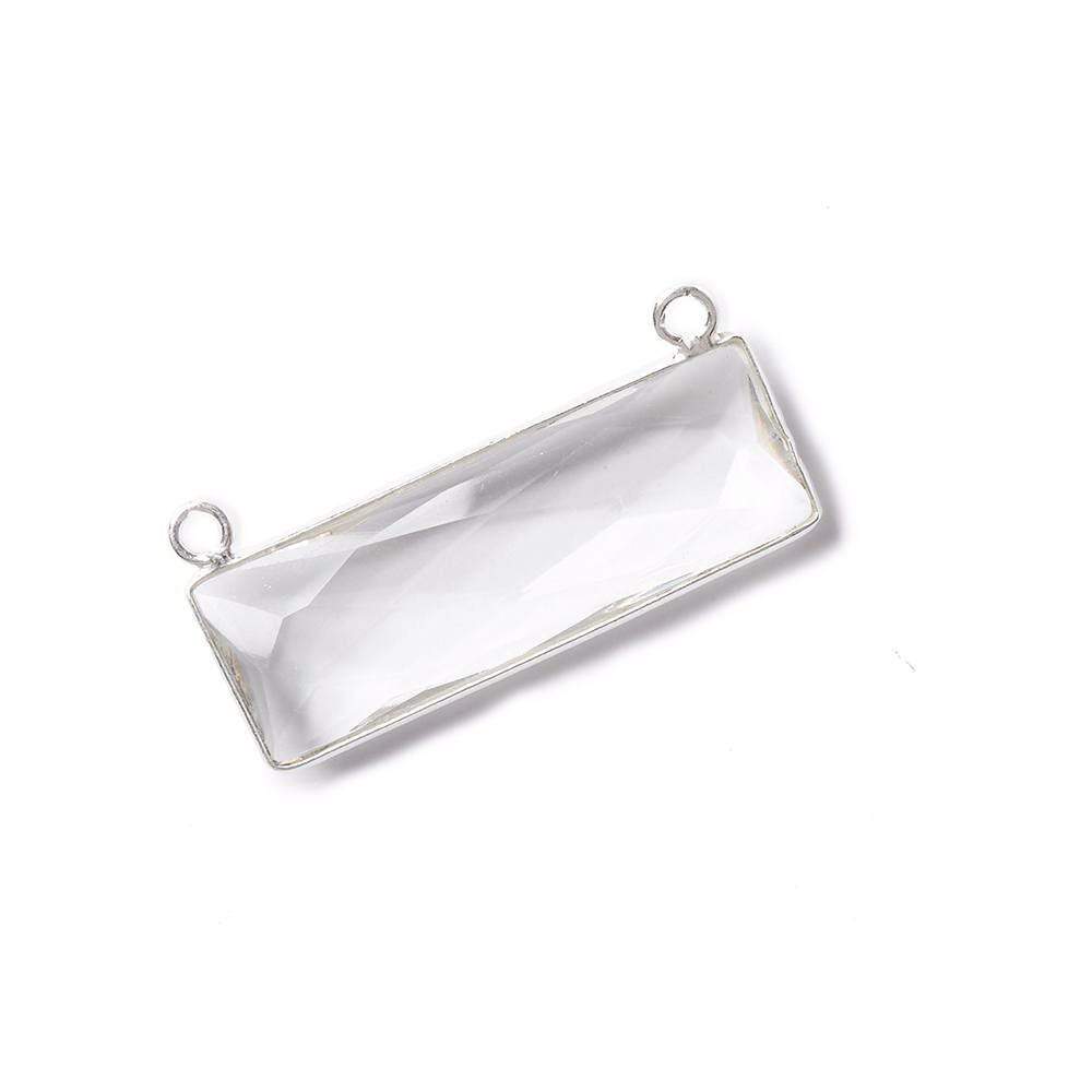 31x11mm Silver Bezel Crystal Quartz Bar 2 ring Connector East West 1 piece - Beadsofcambay.com