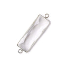 31x11mm Silver Bezel Crystal Quartz Bar 2 ring Connector North South 1 piece - Beadsofcambay.com