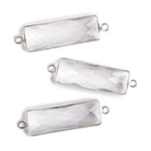 31x11mm Silver Bezel Crystal Quartz Bar 2 ring Connector North South 1 piece - Beadsofcambay.com