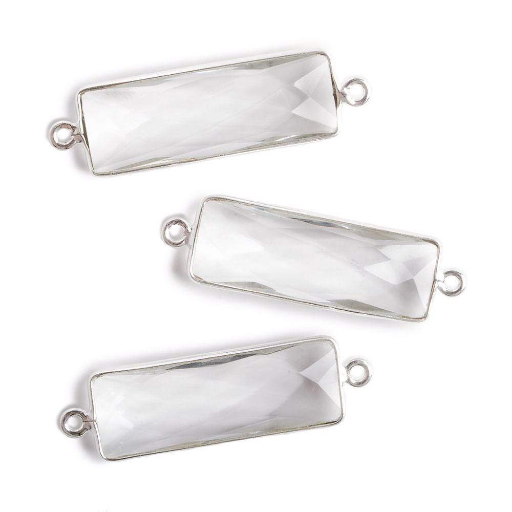 31x11mm Silver Bezel Crystal Quartz Bar 2 ring Connector North South 1 piece - Beadsofcambay.com