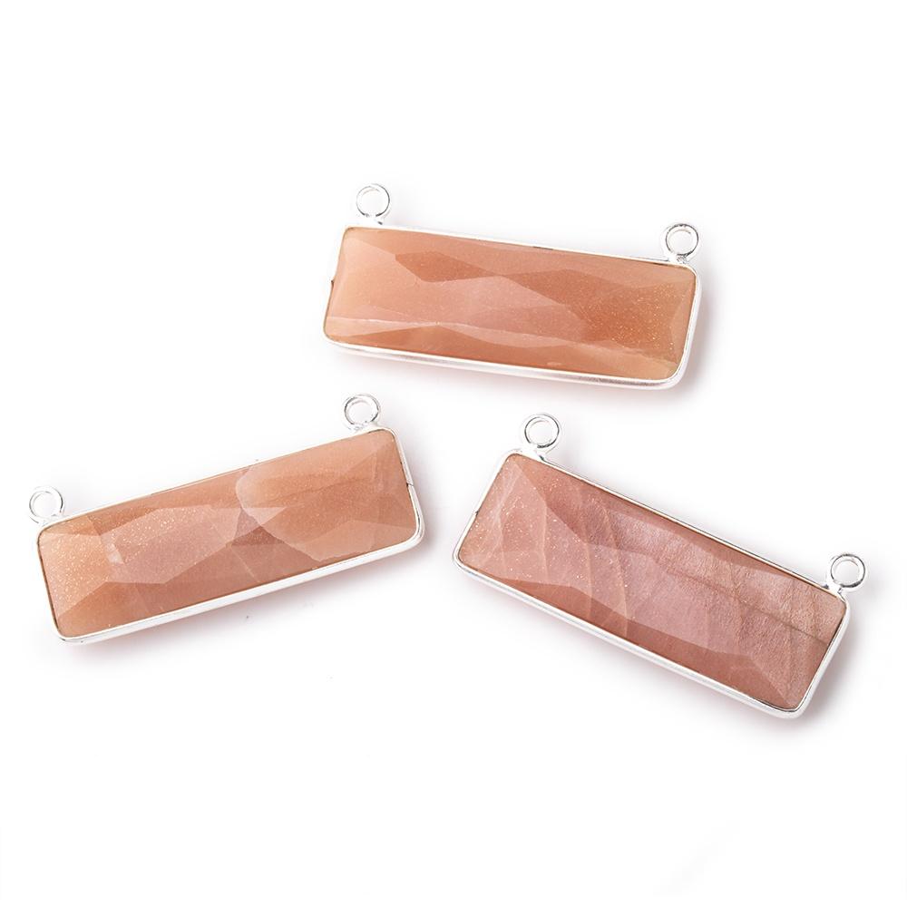 31x11mm Silver Bezel Dark Peach Moonstone Bar 2 ring Connector East West 1 pc - Beadsofcambay.com
