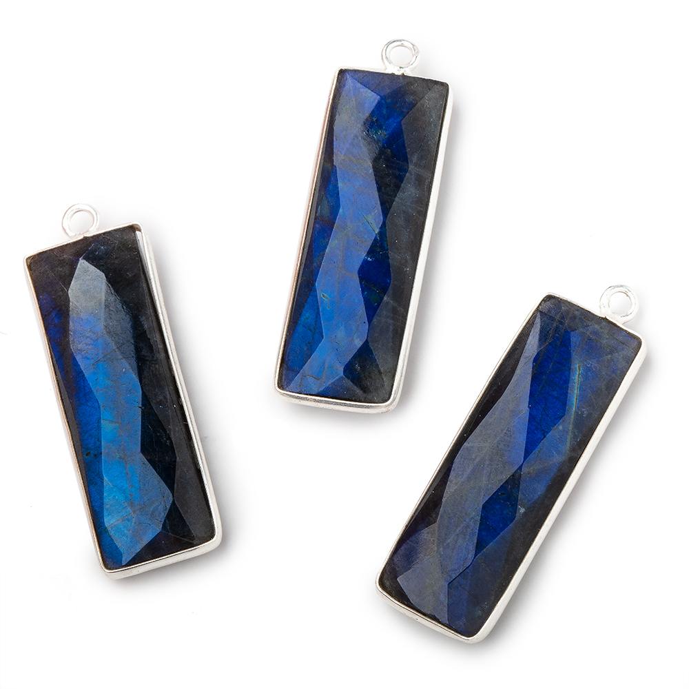 31x11mm Silver Bezel Labradorite Bar 1 ring pendant 1 piece - Beadsofcambay.com