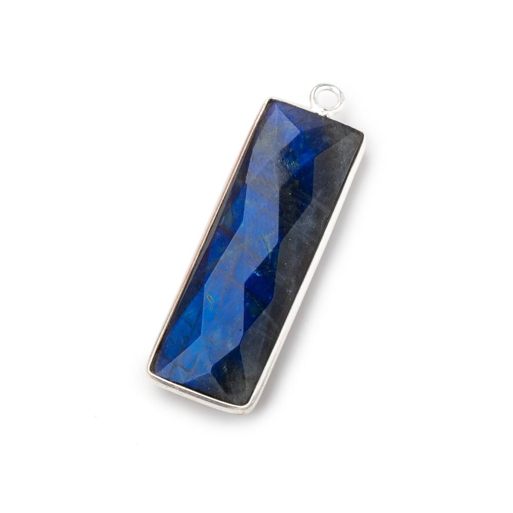 31x11mm Silver Bezel Labradorite Bar 1 ring pendant 1 piece - Beadsofcambay.com