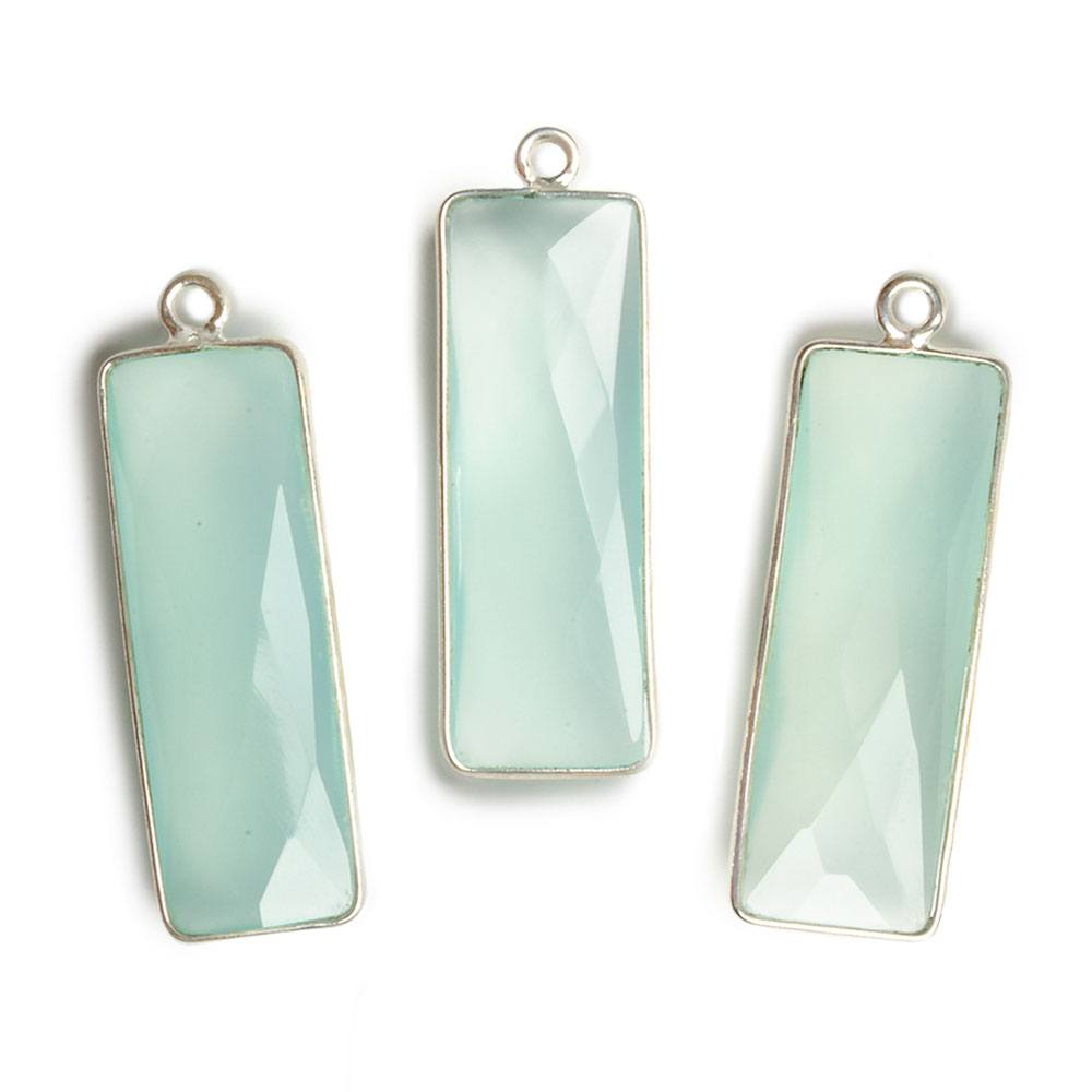 31x11mm Silver Bezel Light Seafoam Chalcedony Bar 1 ring pendant 1 piece - Beadsofcambay.com