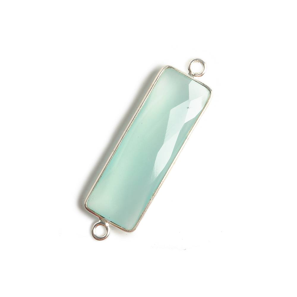 31x11mm Silver Bezel Light Seafoam Chalcedony Bar 2 ring Connector North South 1 pc - Beadsofcambay.com
