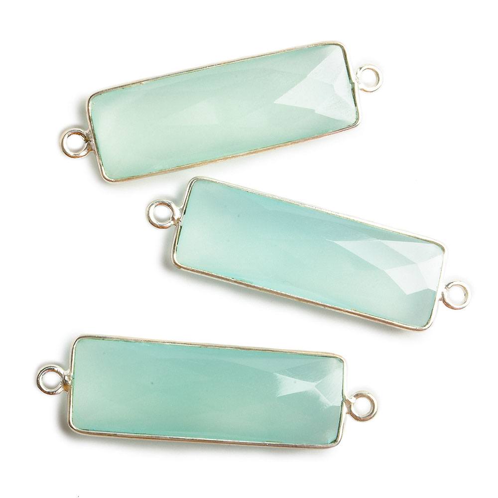 31x11mm Silver Bezel Light Seafoam Chalcedony Bar 2 ring Connector North South 1 pc - Beadsofcambay.com