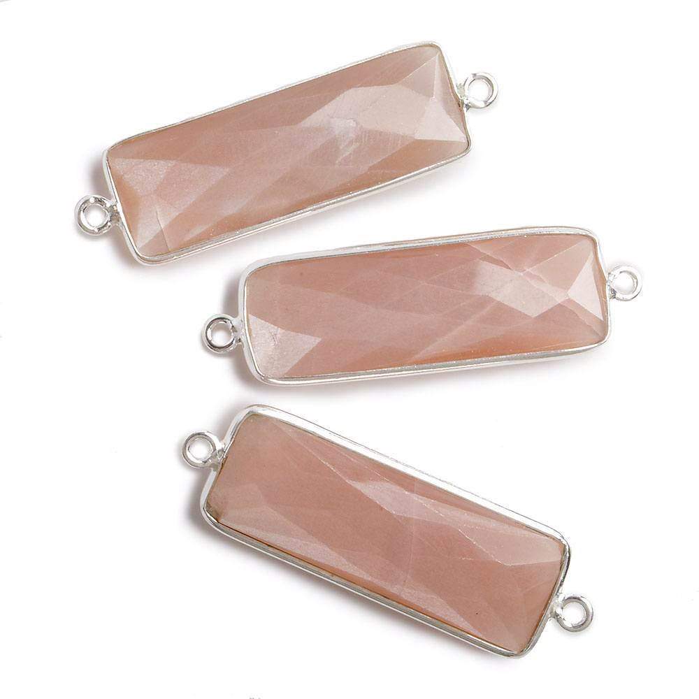 31x11mm Silver Bezel Peach Moonstone Bar 2 ring Connector North South 1 pc - Beadsofcambay.com