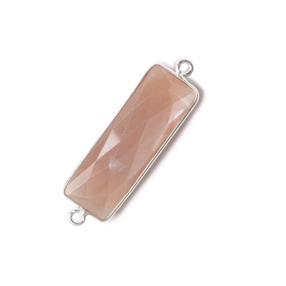 31x11mm Silver Bezel Peach Moonstone Bar 2 ring Connector North South 1 pc - Beadsofcambay.com