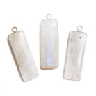 31x11mm Silver Bezel Rainbow Moonstone Bar 1 ring pendant 1 piece - Beadsofcambay.com