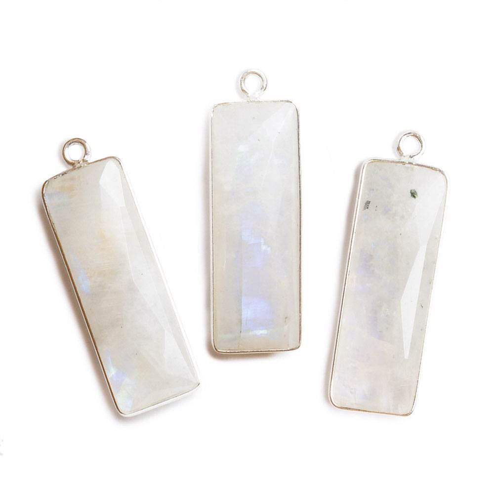 31x11mm Silver Bezel Rainbow Moonstone Bar 1 ring pendant 1 piece - Beadsofcambay.com