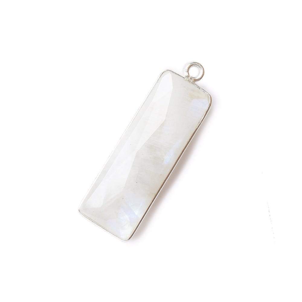 31x11mm Silver Bezel Rainbow Moonstone Bar 1 ring pendant 1 piece - Beadsofcambay.com