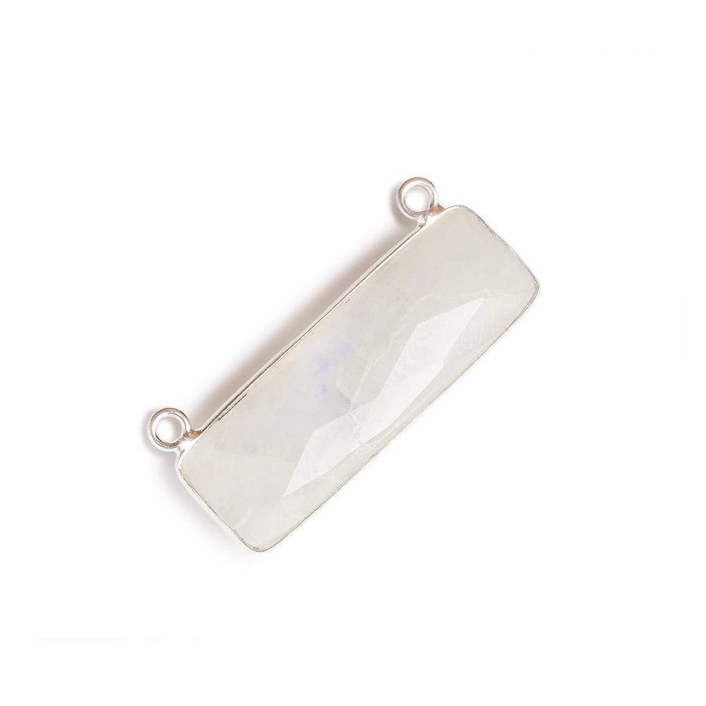 31x11mm Silver Bezel Rainbow Moonstone Bar 2 ring Connector East West 1 pc - Beadsofcambay.com