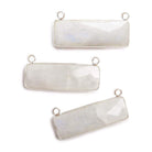 31x11mm Silver Bezel Rainbow Moonstone Bar 2 ring Connector East West 1 pc - Beadsofcambay.com