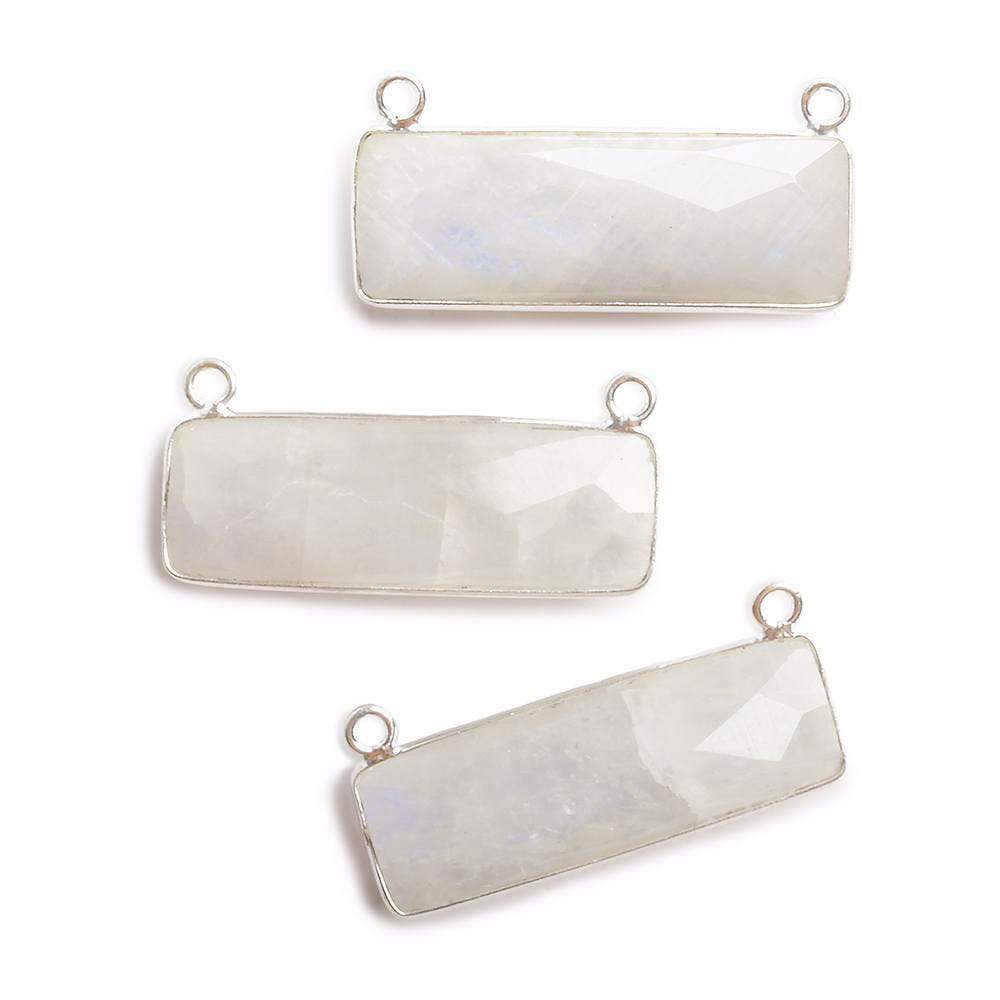 31x11mm Silver Bezel Rainbow Moonstone Bar 2 ring Connector East West 1 pc - Beadsofcambay.com