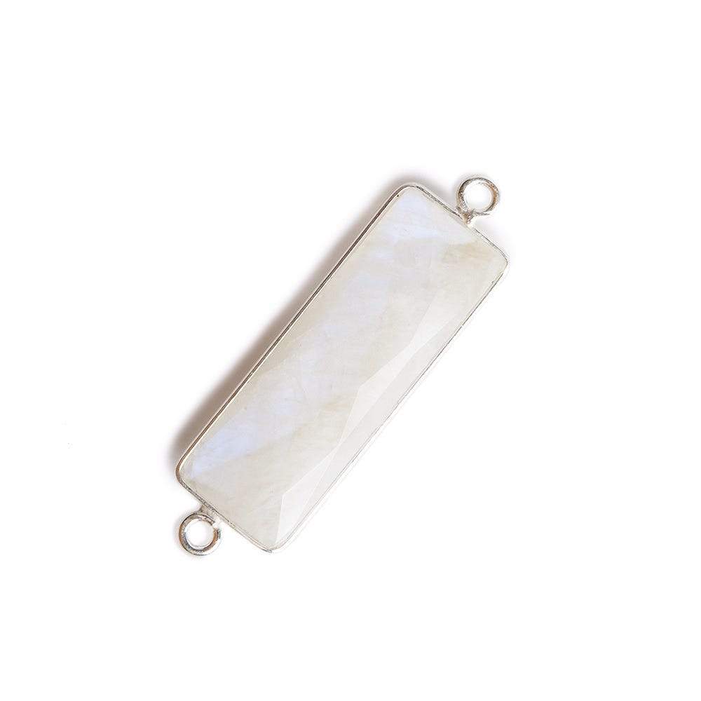 31x11mm Silver Bezel Rainbow Moonstone Bar 2 ring Connector North South 1 pc - Beadsofcambay.com