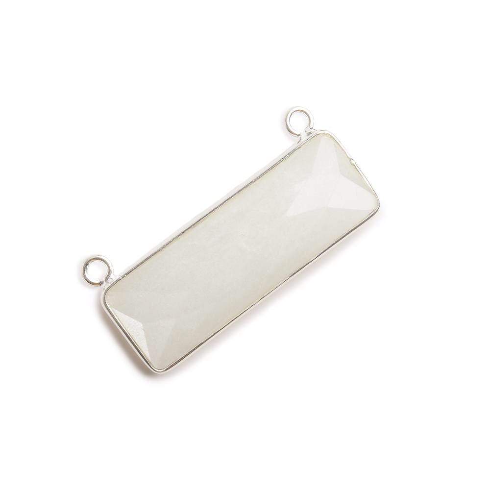 31x11mm Silver Bezel White Moonstone Bar 2 ring Connector East West 1 piece - Beadsofcambay.com