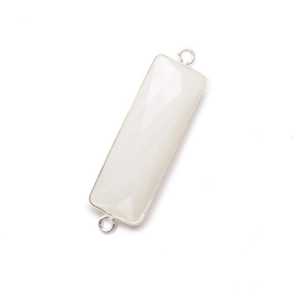 31x11mm Silver Bezel White Moonstone Bar 2 ring Connector North South 1 pc - Beadsofcambay.com