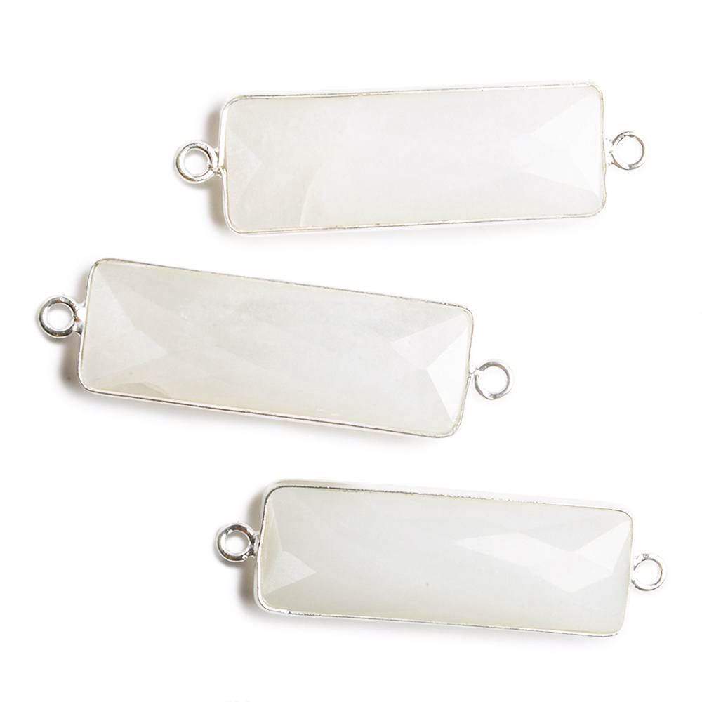 31x11mm Silver Bezel White Moonstone Bar 2 ring Connector North South 1 pc - Beadsofcambay.com