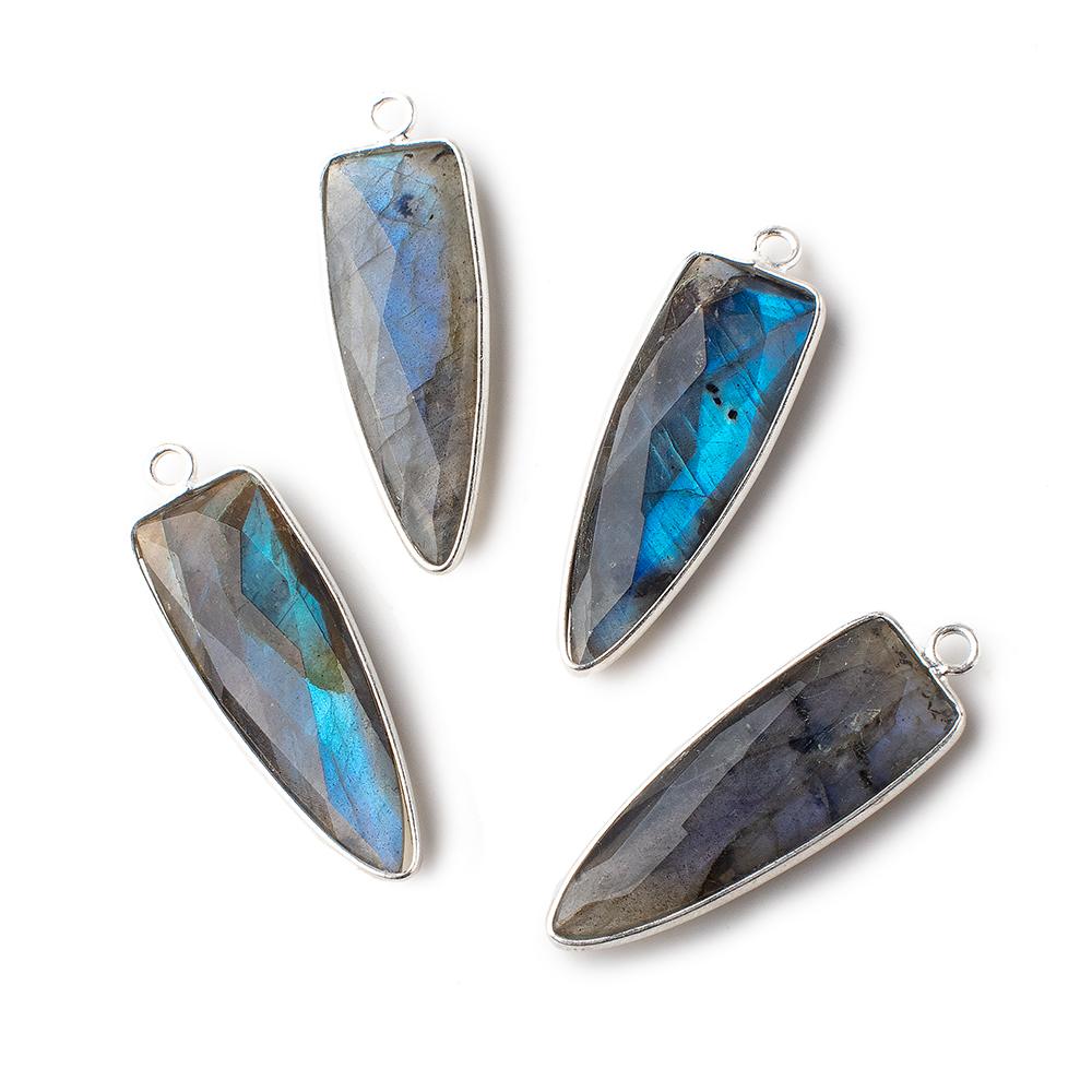 31x11mm Silver Bezeled Labradorite Faceted Point Pendant 1 piece - Beadsofcambay.com