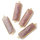 31x11mm Vermeil Bezel Chocolate Moonstone Bar 2 ring Connector North South 1 pc - Beadsofcambay.com
