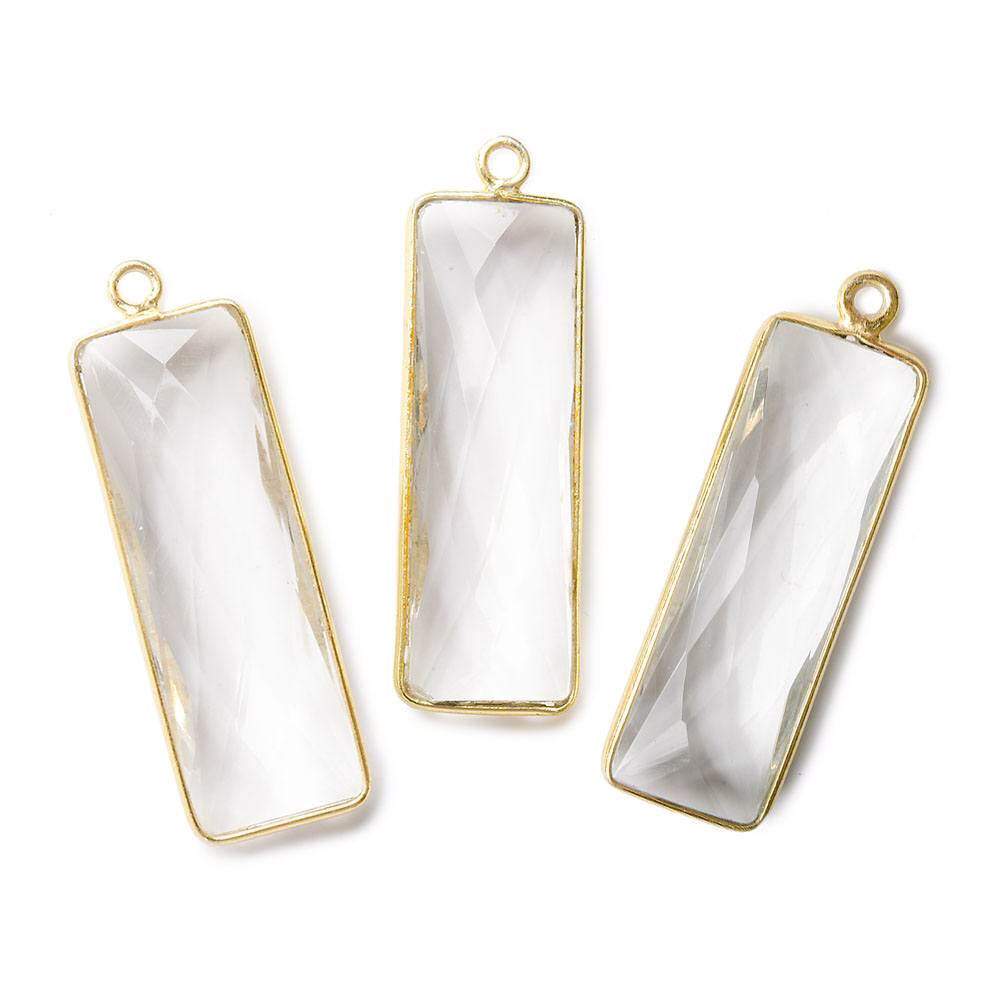 31x11mm Vermeil Bezel Crystal Quartz Bar 1 ring pendant 1 piece - Beadsofcambay.com