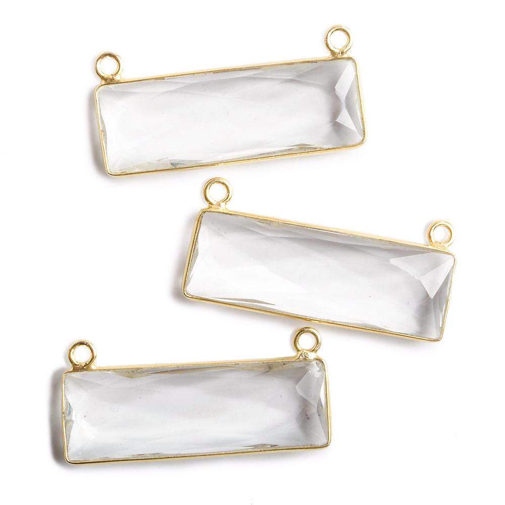 31x11mm Vermeil Bezel Crystal Quartz Bar 2 ring Connector East West 1 piece - Beadsofcambay.com