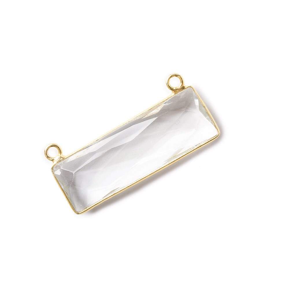 31x11mm Vermeil Bezel Crystal Quartz Bar 2 ring Connector East West 1 piece - Beadsofcambay.com