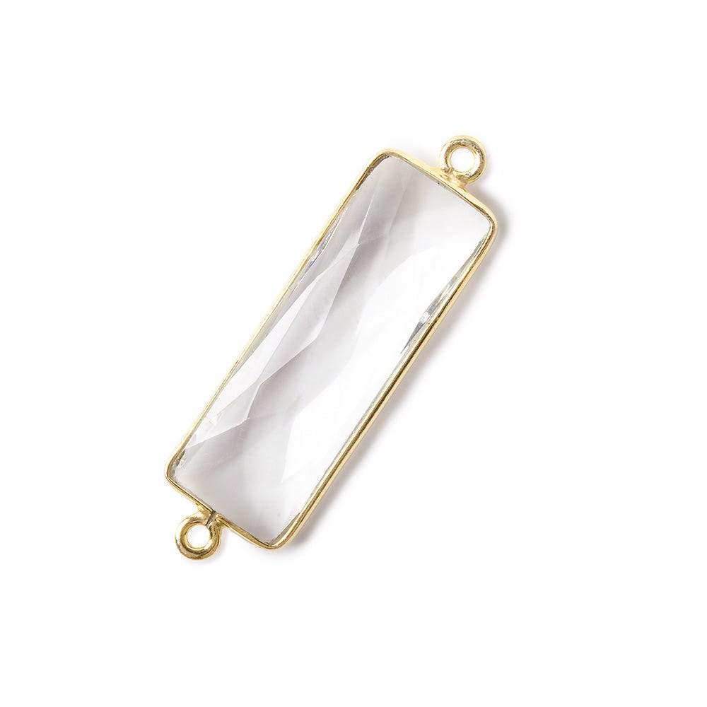 31x11mm Vermeil Bezel Crystal Quartz Bar 2 ring Connector North South 1 piece - Beadsofcambay.com