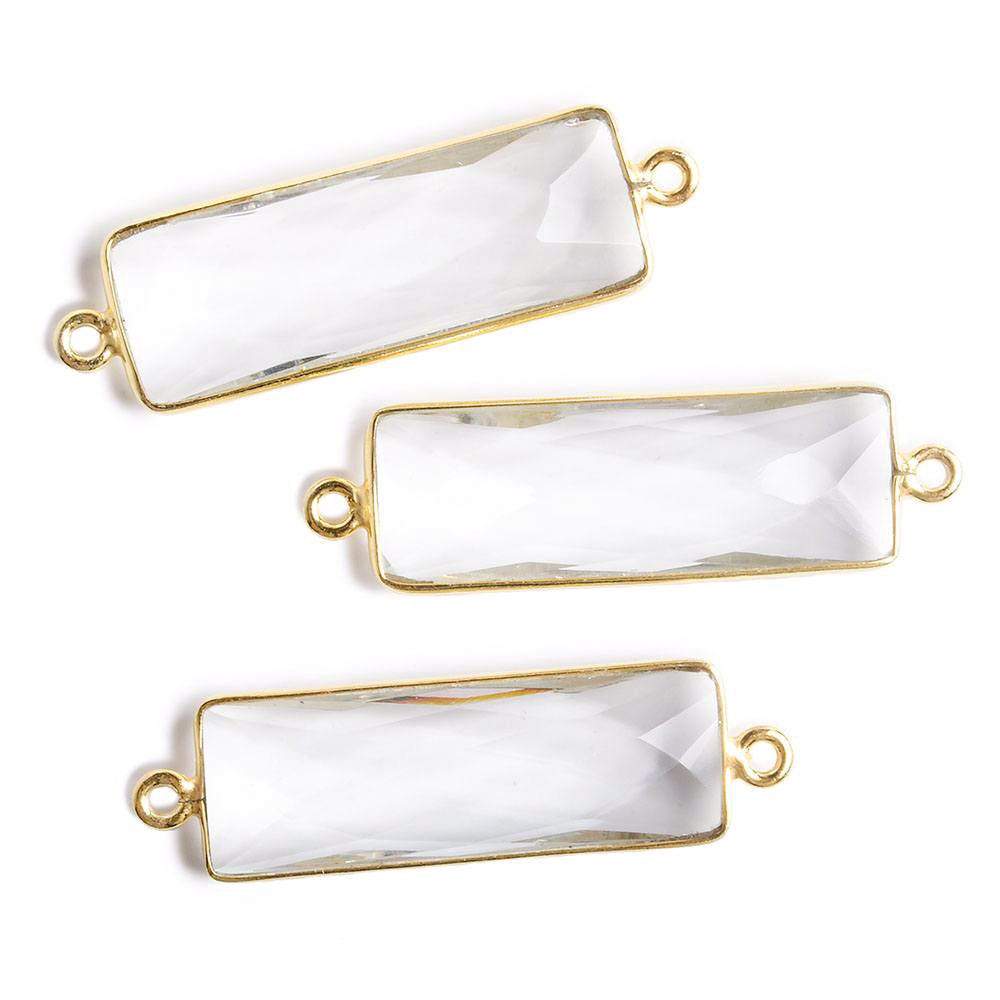 31x11mm Vermeil Bezel Crystal Quartz Bar 2 ring Connector North South 1 piece - Beadsofcambay.com