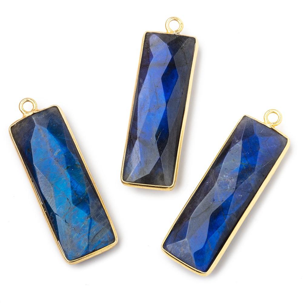31x11mm Vermeil Bezel Labradorite Bar 1 ring pendant 1 piece - Beadsofcambay.com