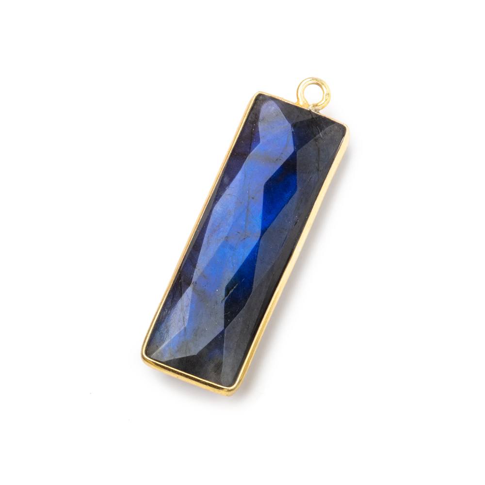 31x11mm Vermeil Bezel Labradorite Bar 1 ring pendant 1 piece - Beadsofcambay.com
