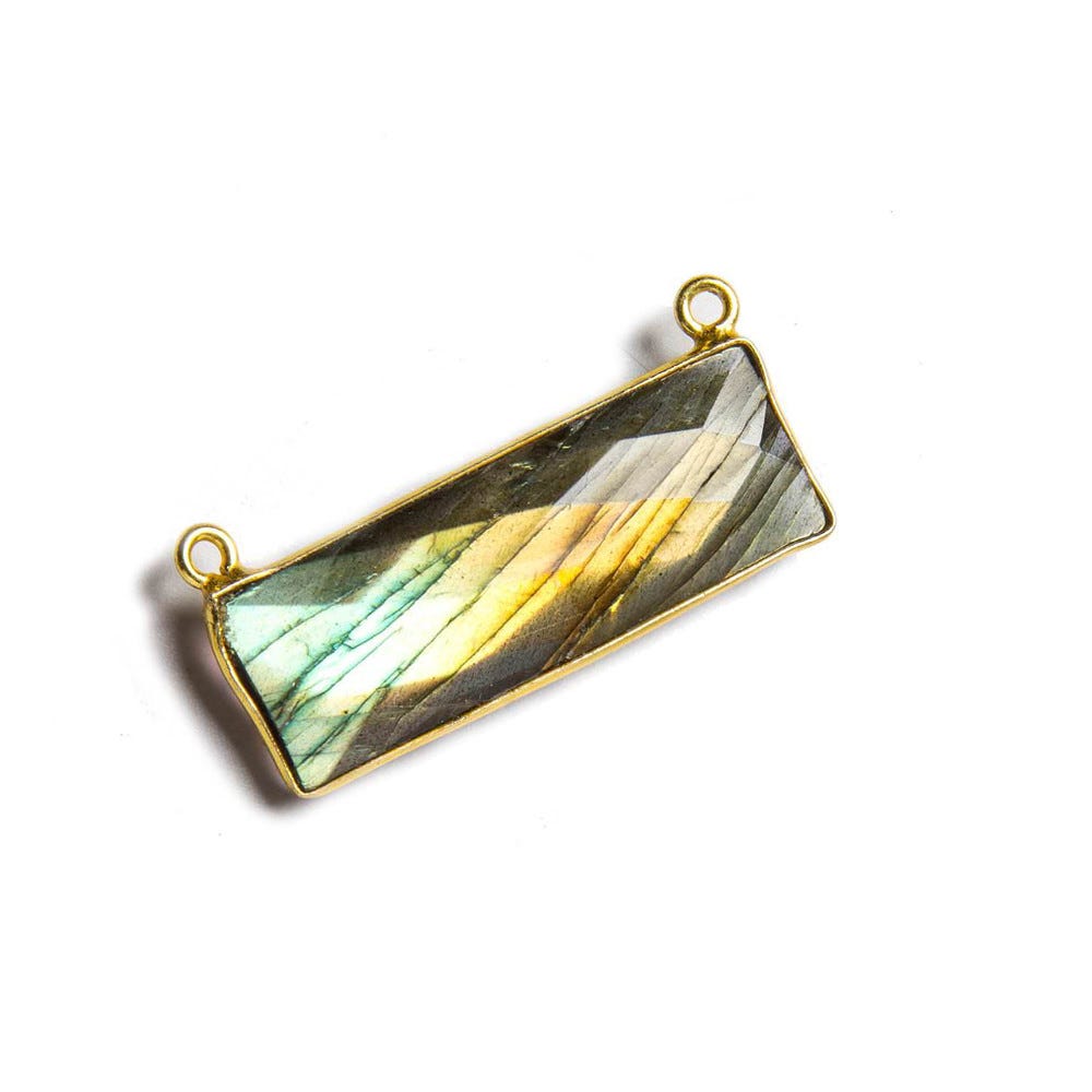 31x11mm Vermeil Bezel Labradorite Bar 2 ring Connector East West 1 piece - Beadsofcambay.com