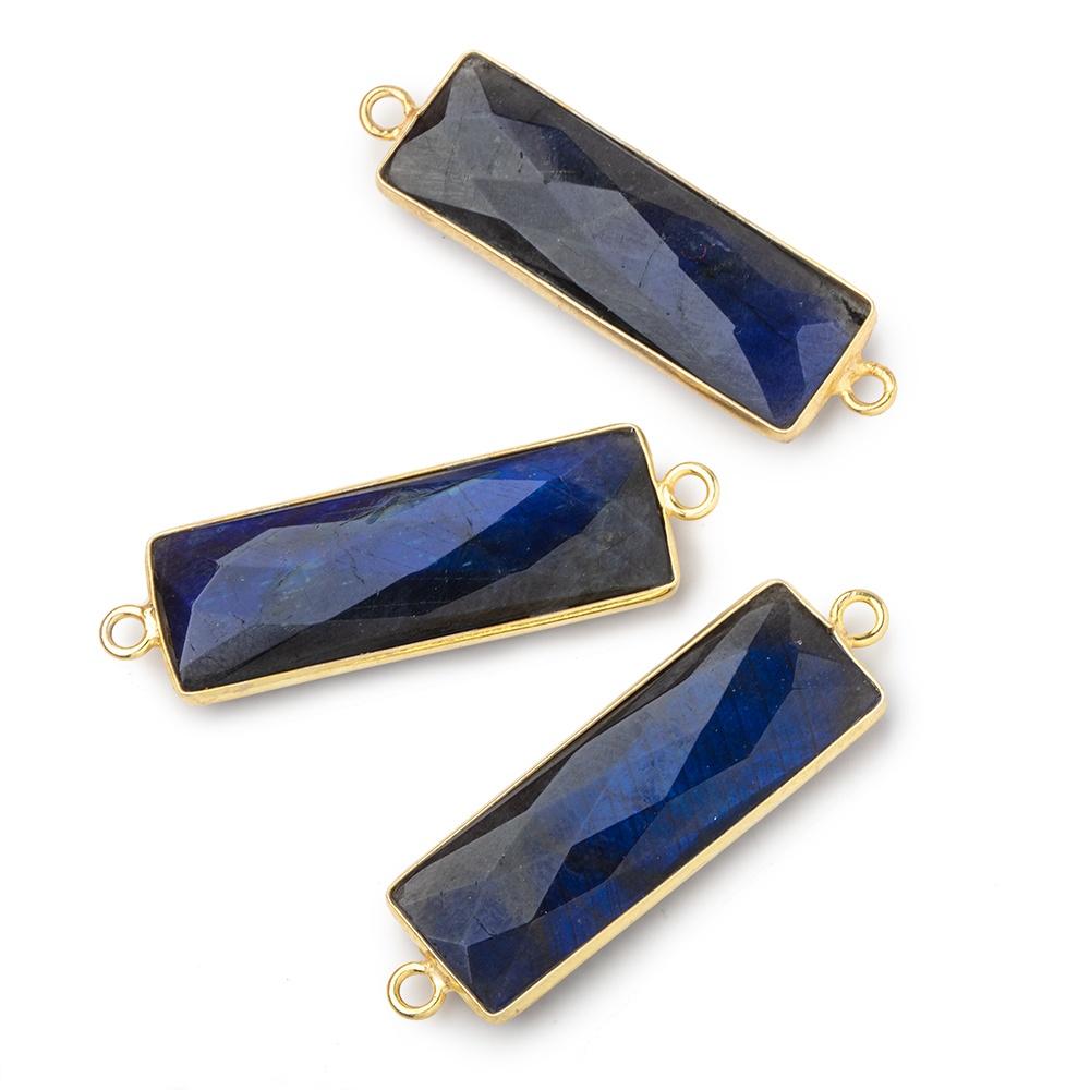 31x11mm Vermeil Bezel Labradorite Bar 2 ring Connector North South 1 piece - Beadsofcambay.com