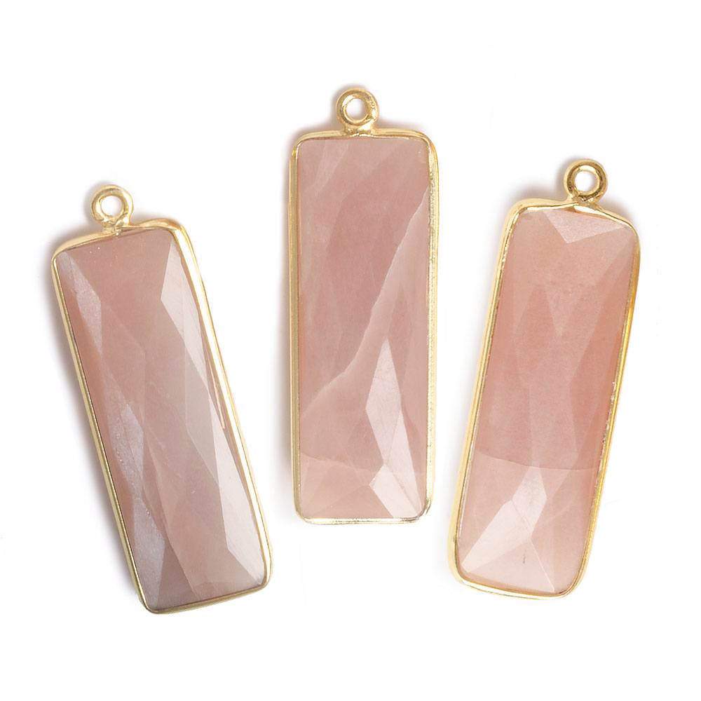31x11mm Vermeil Bezel Peach Moonstone Bar 1 ring pendant 1 piece - Beadsofcambay.com
