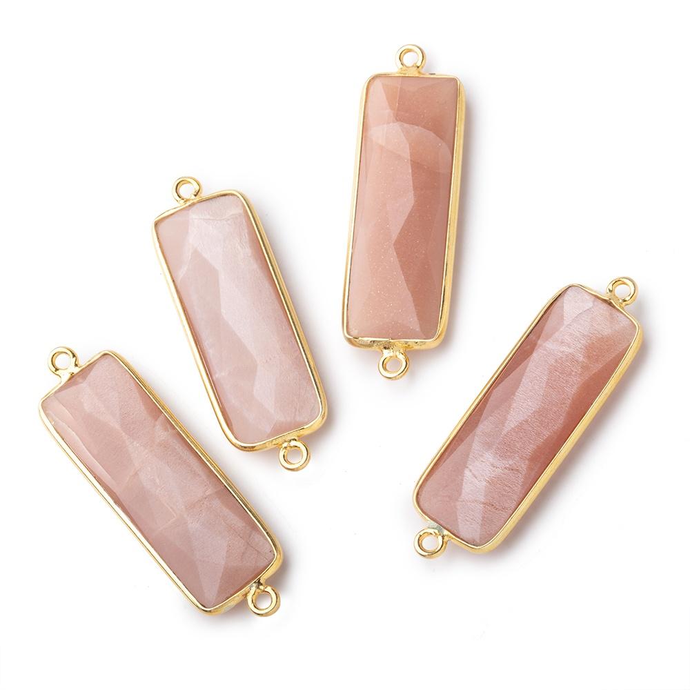 31x11mm Vermeil Bezel Peach Moonstone Bar 2 ring Connector North South 1 pc - Beadsofcambay.com