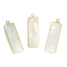 31x11mm Vermeil Bezel Rainbow Moonstone Bar 1 ring pendant 1 piece - Beadsofcambay.com