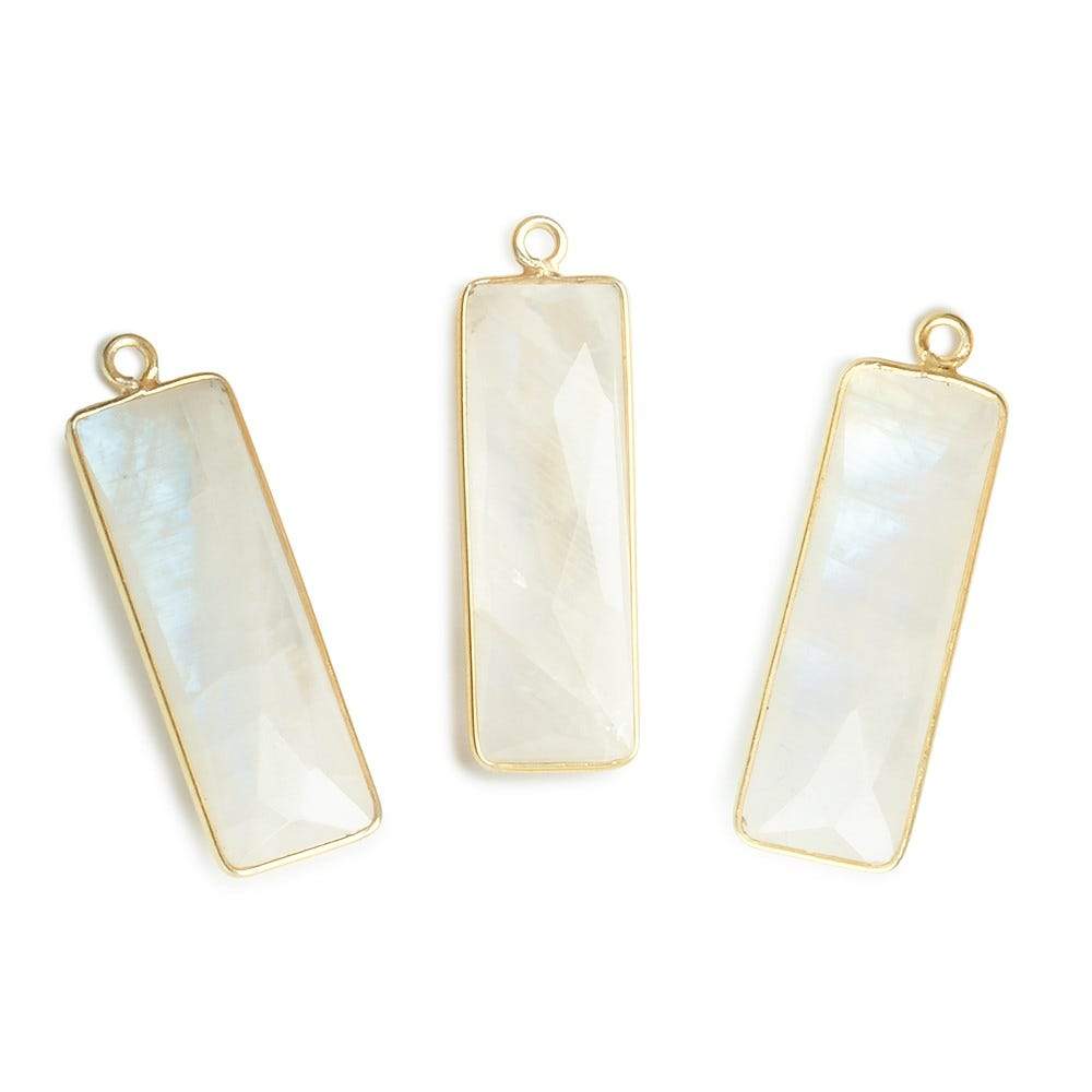 31x11mm Vermeil Bezel Rainbow Moonstone Bar 1 ring pendant 1 piece - Beadsofcambay.com