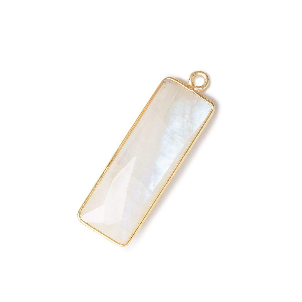 31x11mm Vermeil Bezel Rainbow Moonstone Bar 1 ring pendant 1 piece - Beadsofcambay.com