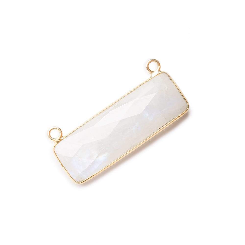 31x11mm Vermeil Bezel Rainbow Moonstone Bar 2 ring Connector East West 1 pc - Beadsofcambay.com