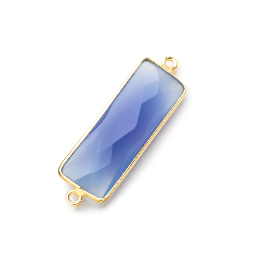 31x11mm Vermeil Bezel Santorini Blue Chalcedony Bar 2 ring Connector North South 1 pc - Beadsofcambay.com
