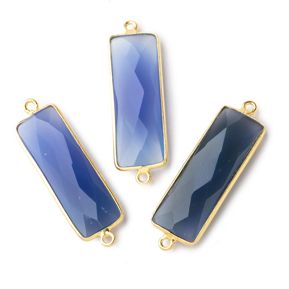 31x11mm Vermeil Bezel Santorini Blue Chalcedony Bar 2 ring Connector North South 1 pc - Beadsofcambay.com