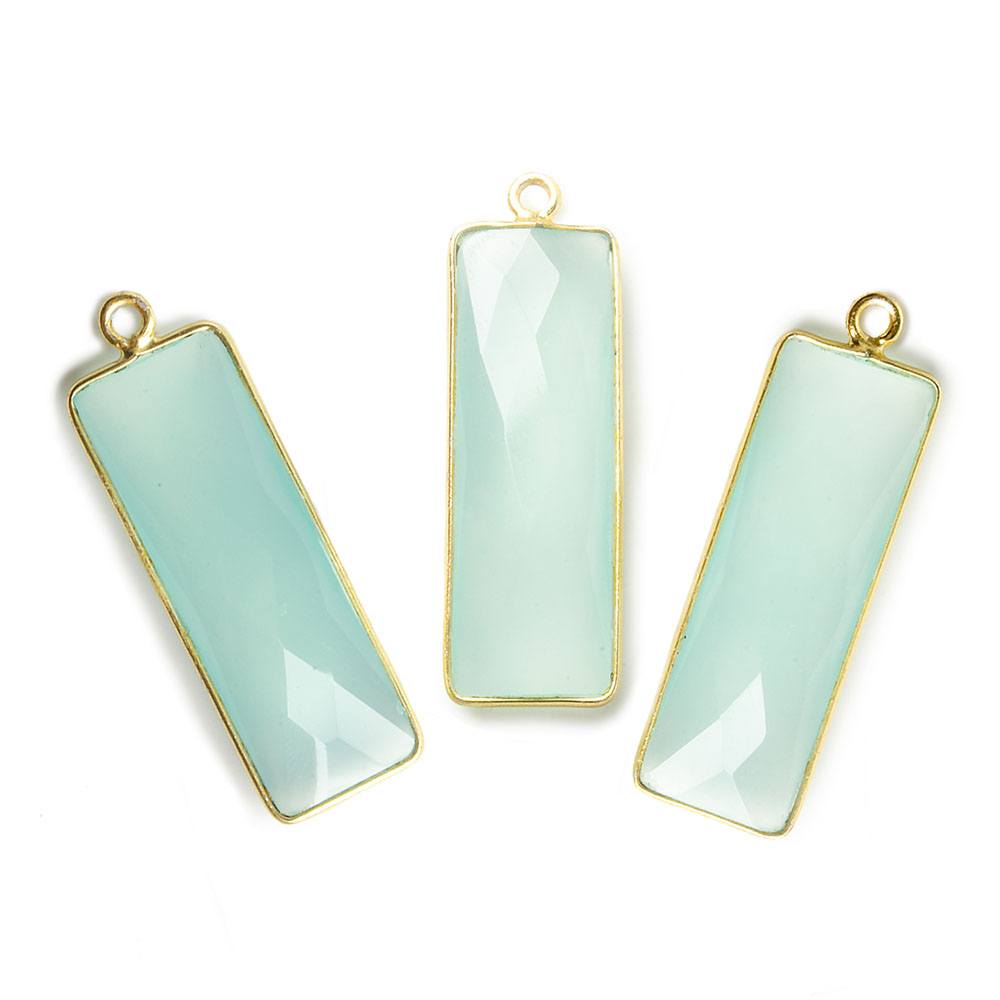 31x11mm Vermeil Bezel Seafoam Chalcedony Bar 1 ring pendant 1 piece - Beadsofcambay.com