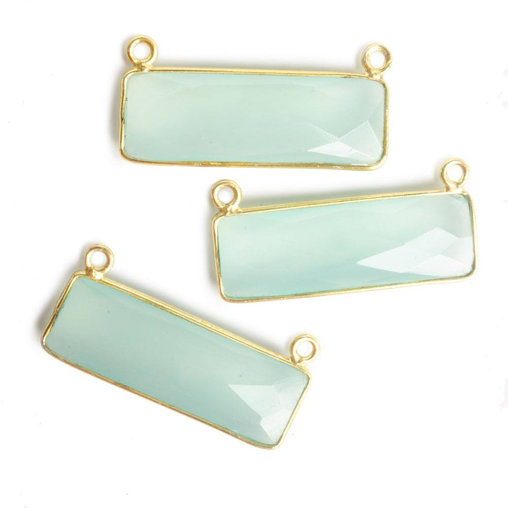 31x11mm Vermeil Bezel Seafoam Chalcedony Bar 2 ring Connector East West 1 pc - Beadsofcambay.com
