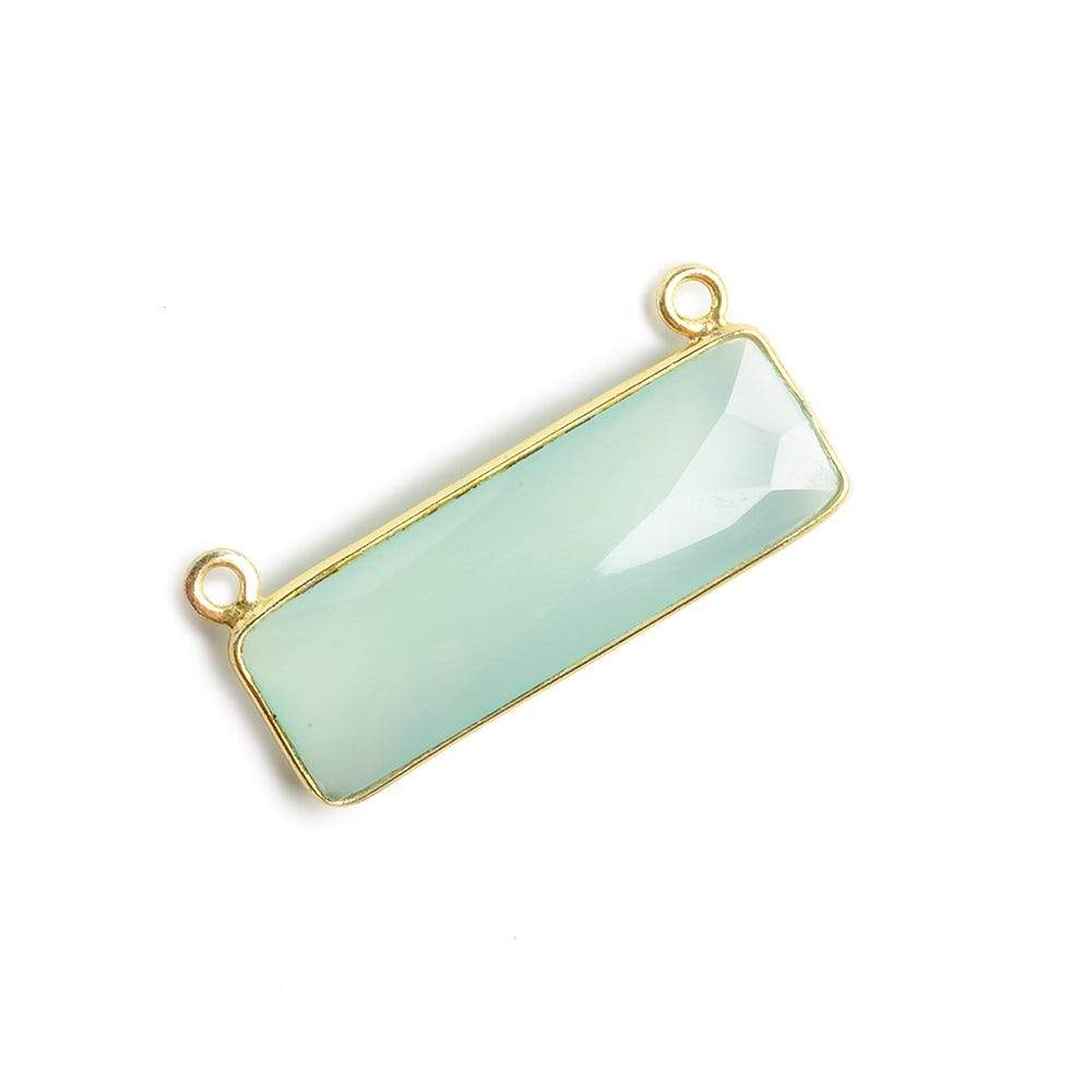 31x11mm Vermeil Bezel Seafoam Chalcedony Bar 2 ring Connector East West 1 pc - Beadsofcambay.com