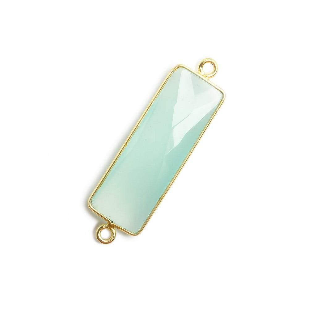 31x11mm Vermeil Bezel Seafoam Chalcedony Bar 2 ring Connector North South 1 pc - Beadsofcambay.com