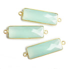 31x11mm Vermeil Bezel Seafoam Chalcedony Bar 2 ring Connector North South 1 pc - Beadsofcambay.com