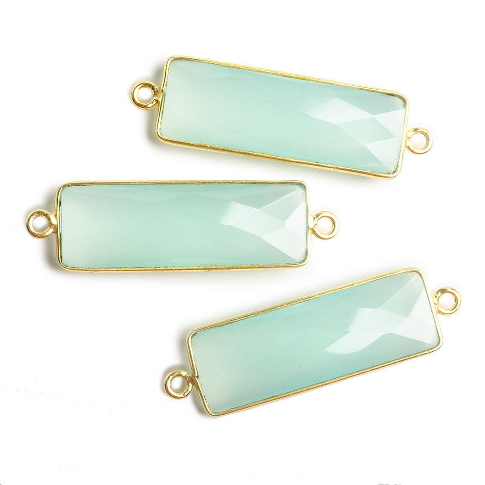 31x11mm Vermeil Bezel Seafoam Chalcedony Bar 2 ring Connector North South 1 pc - Beadsofcambay.com